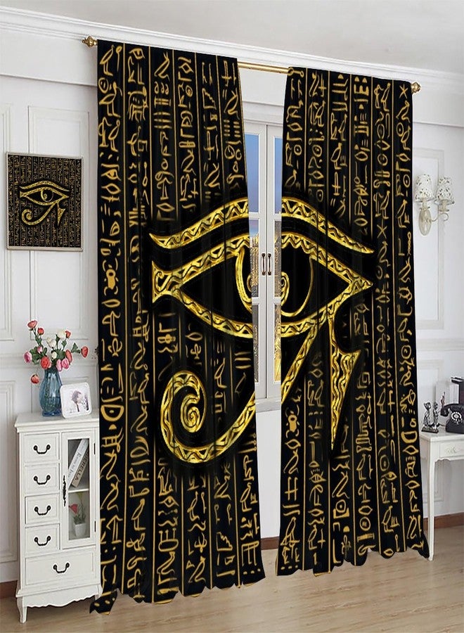 JanJCurt Ancient Egyptian Curtains, Egyptian Eye of Horus, Ancient Culture Golden Egyptian Hieroglyphs Alphabet Print Blackout Window Treatments for Living Room Bedroom 42x45 Inch - Image 5